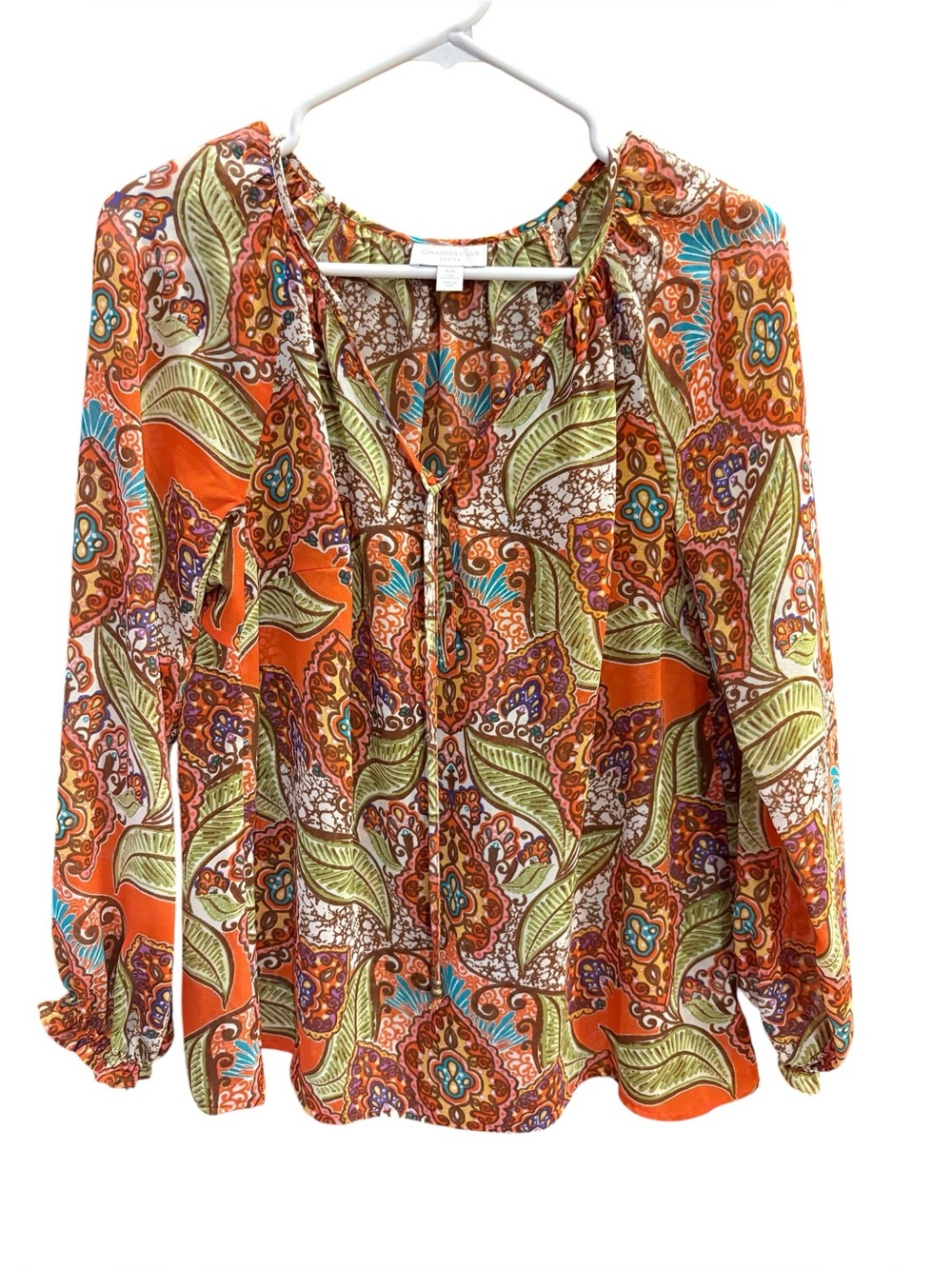 Charter Club Orange Multi Paisley Tie-Neck Blouse